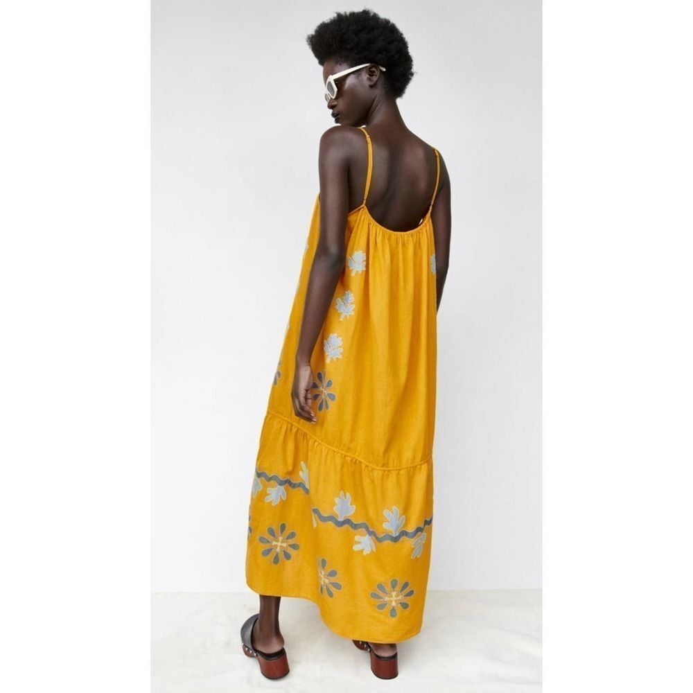 Zara Limited Edition Embroidered Dress Linen Blend New - Picture 6 of 7